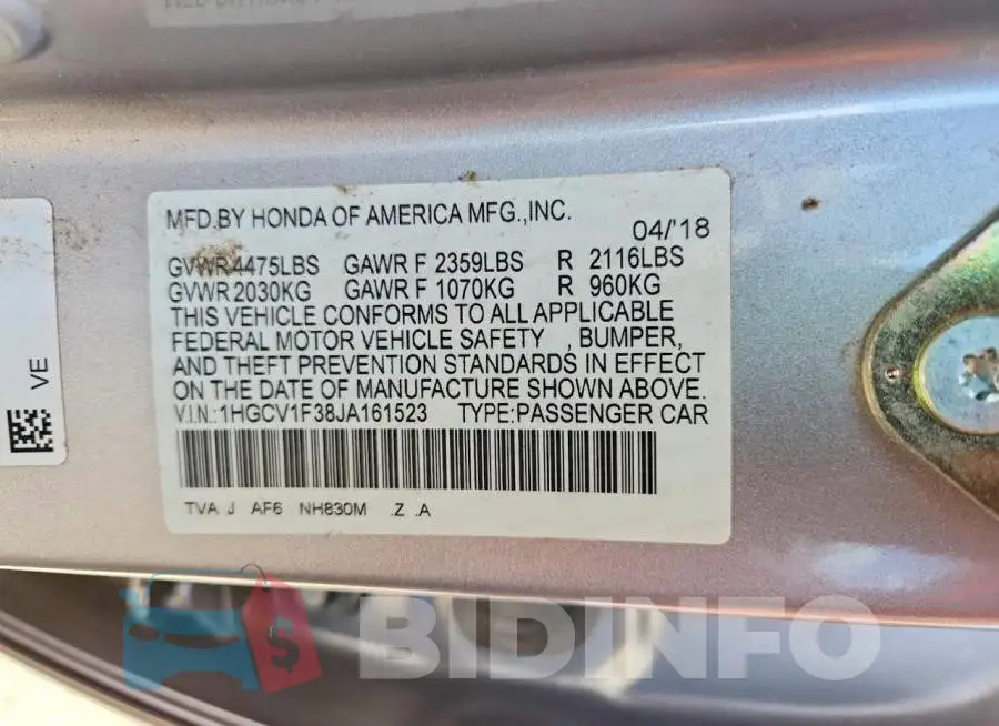 1HGCV1F38JA161523 Photo# 13
