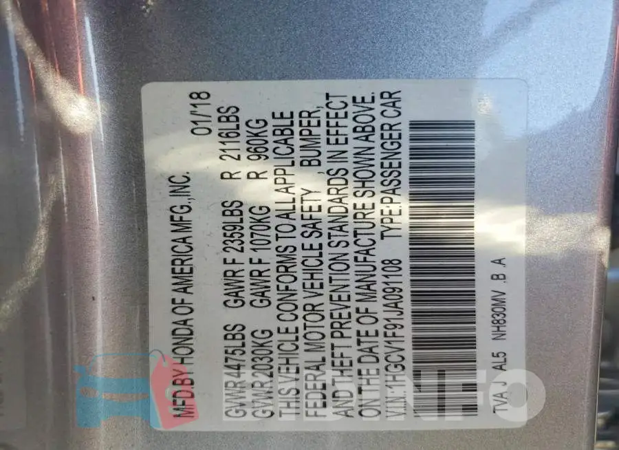 1HGCV1F91JA091108 Photo# 12
