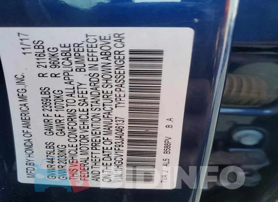 1HGCV1F93JA046137 Photo# 12