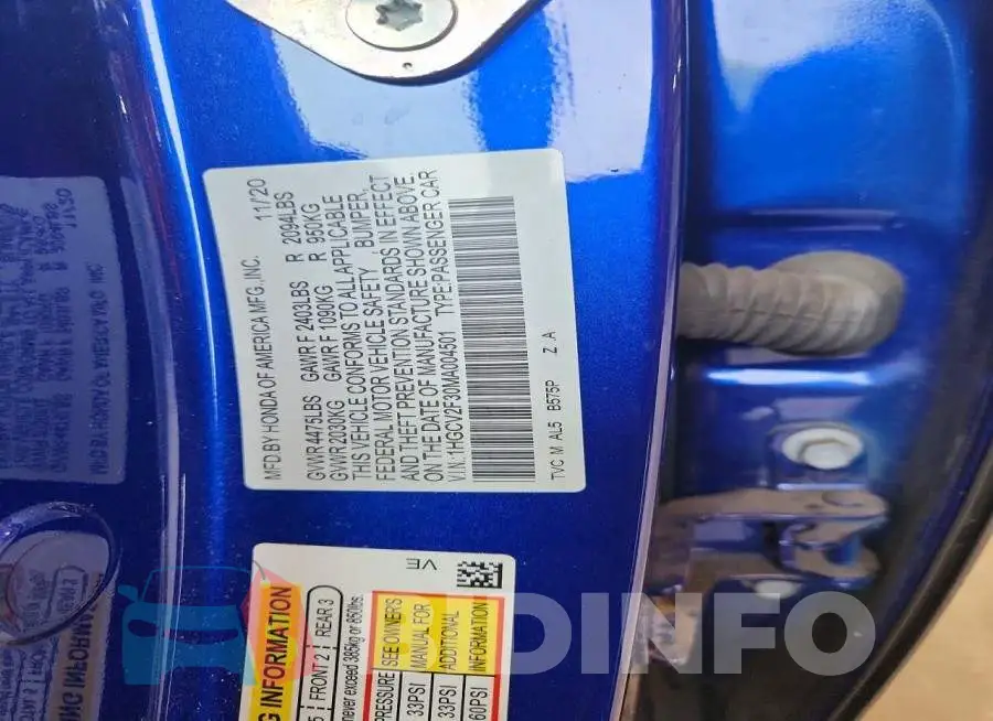 1HGCV2F30MA004501 Photo# 12