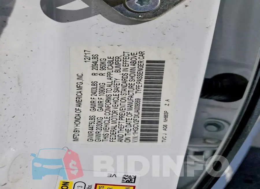 1HGCV2F3XJA009569 Photo# 12