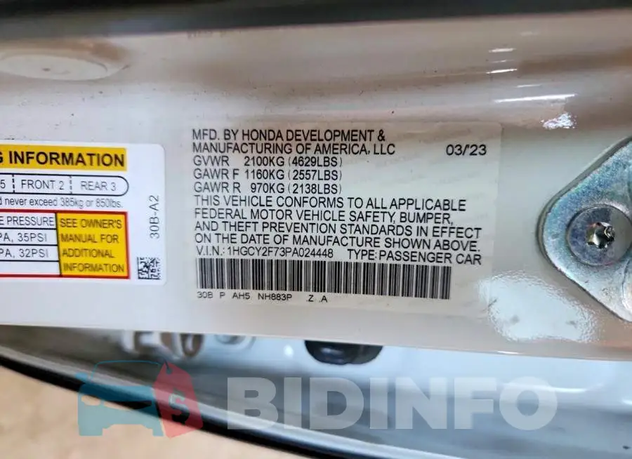1HGCY2F73PA024448 Photo# 12