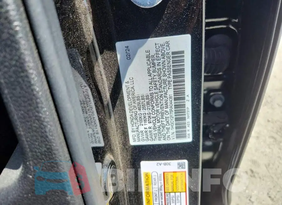 1HGCY2F75RA044381 Photo# 12