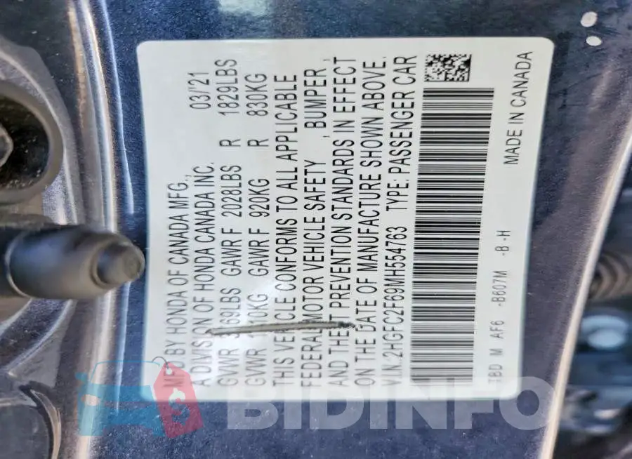 2HGFC2F69MH554763 Photo# 12