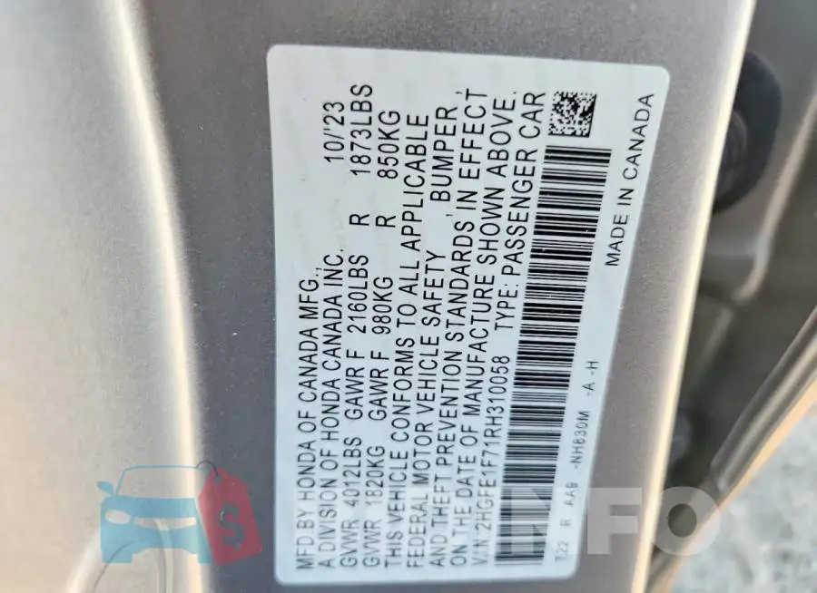 2HGFE1F71RH310058 Photo# 12