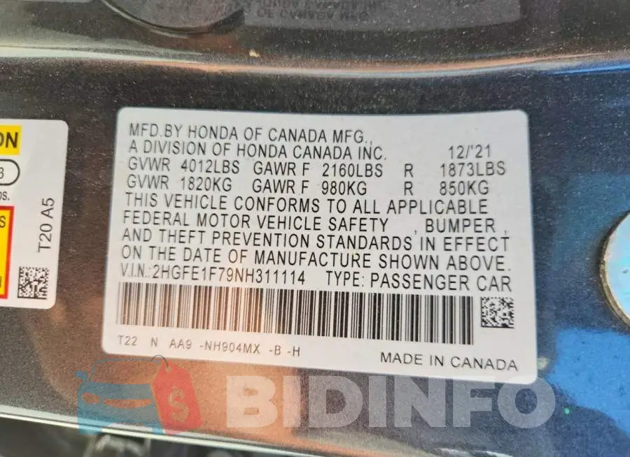 2HGFE1F79NH311114 Photo# 12