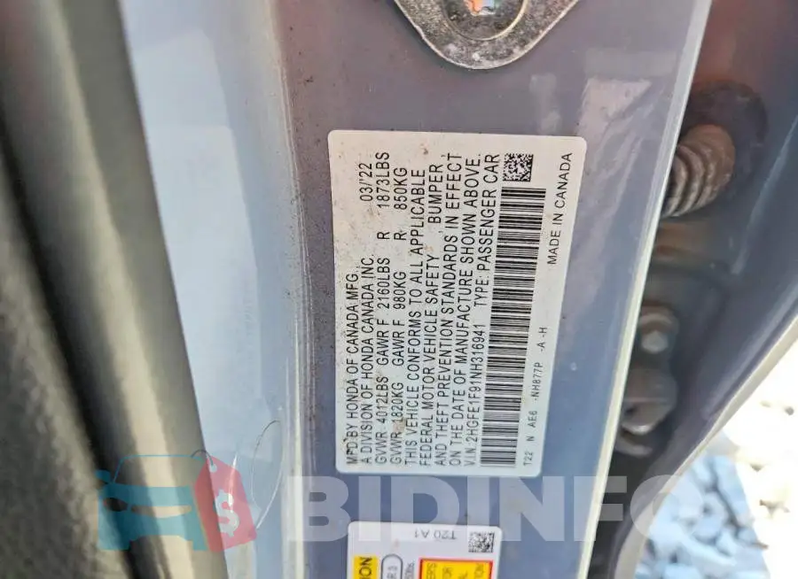 2HGFE1F91NH316941 Photo# 12