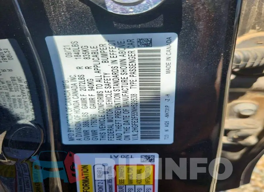 2HGFE2F55NH529538 Photo# 12