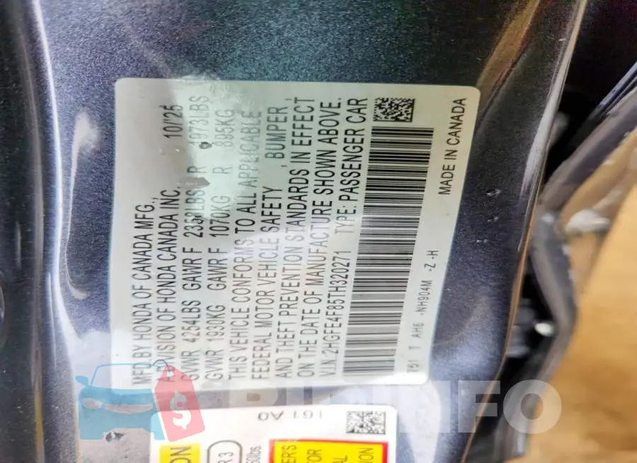 2HGFE4F85TH320271 Photo# 13
