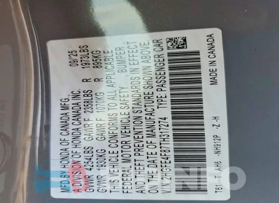 2HGFE4F87TH317274 Photo# 12