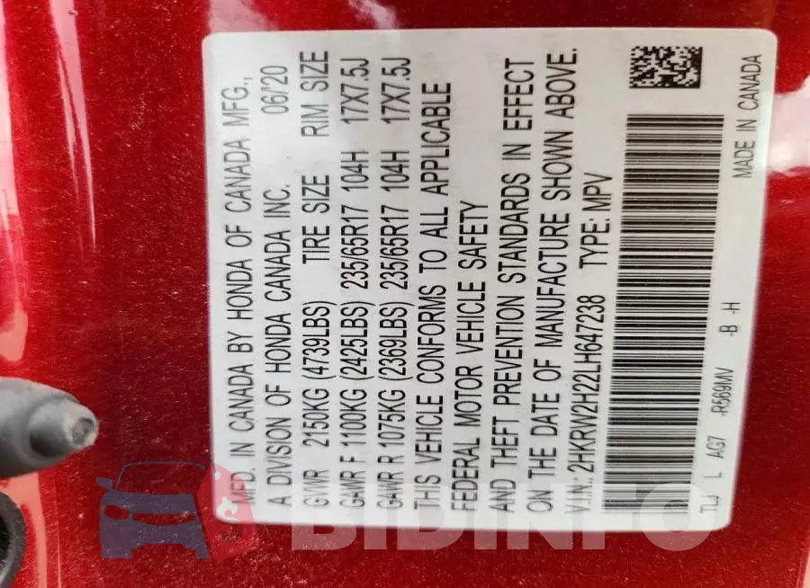 2HKRW2H22LH647238 Photo# 13
