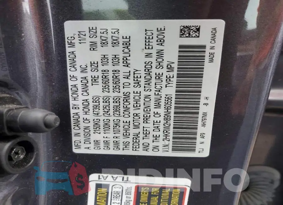 2HKRW2H89NH605561 Photo# 12