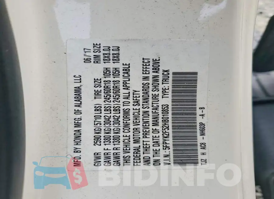 5FPYK2F52HB010853 Photo# 12