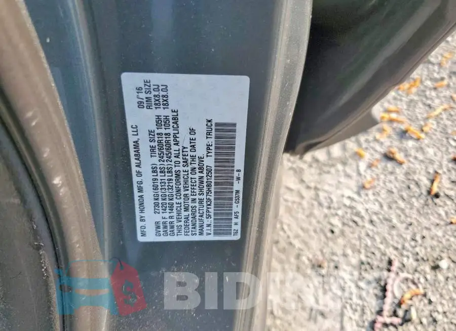 5FPYK3F75HB012507 Photo# 12
