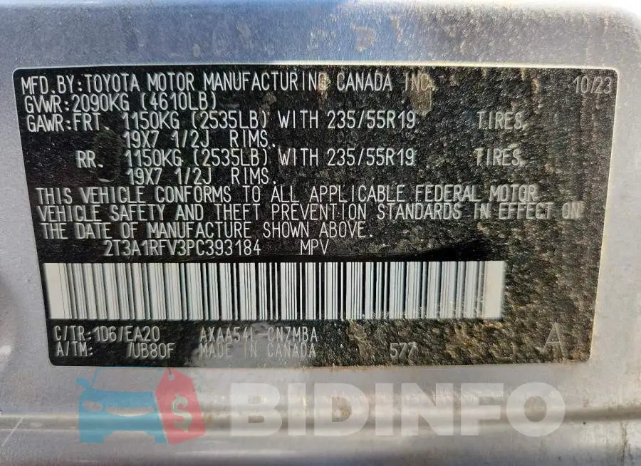 2T3A1RFV3PC393184 Photo# 13