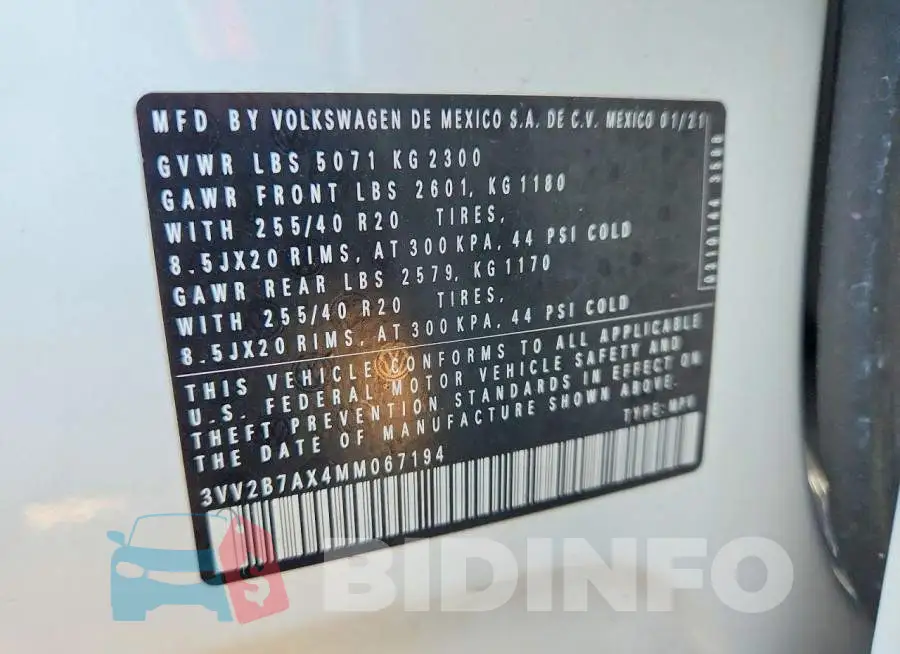 3VV2B7AX4MM067194 Photo# 13