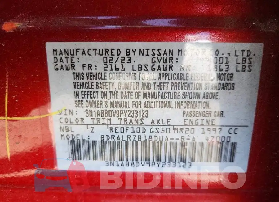 3N1AB8DV9PY233123 Photo# 12