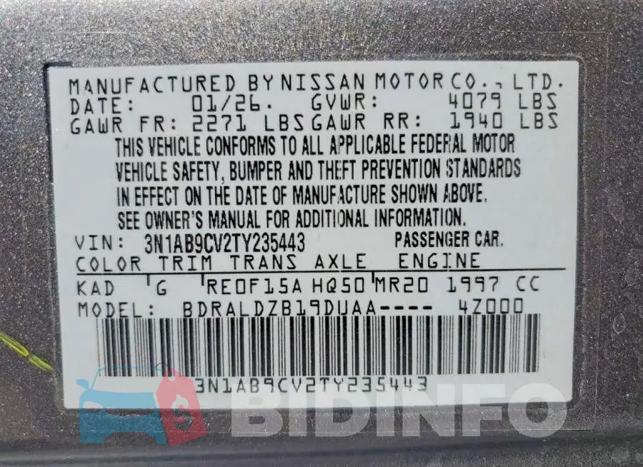 3N1AB9CV2TY235443 Photo# 12