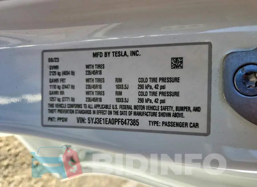 5YJ3E1EA0PF647385 Photo# 12
