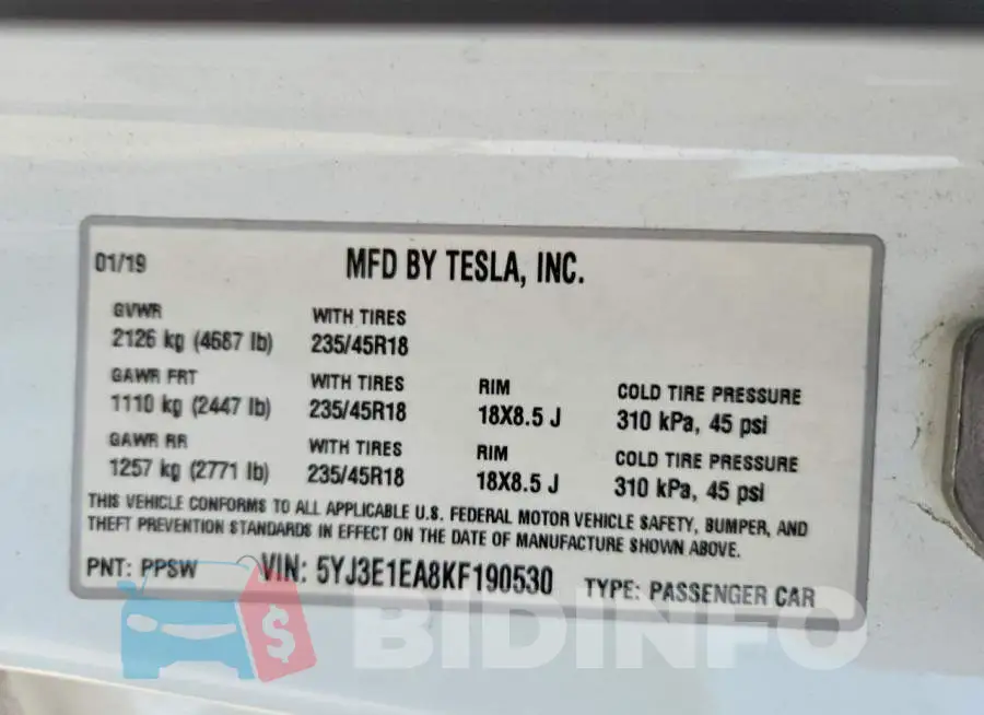 5YJ3E1EA8KF190530 Photo# 12
