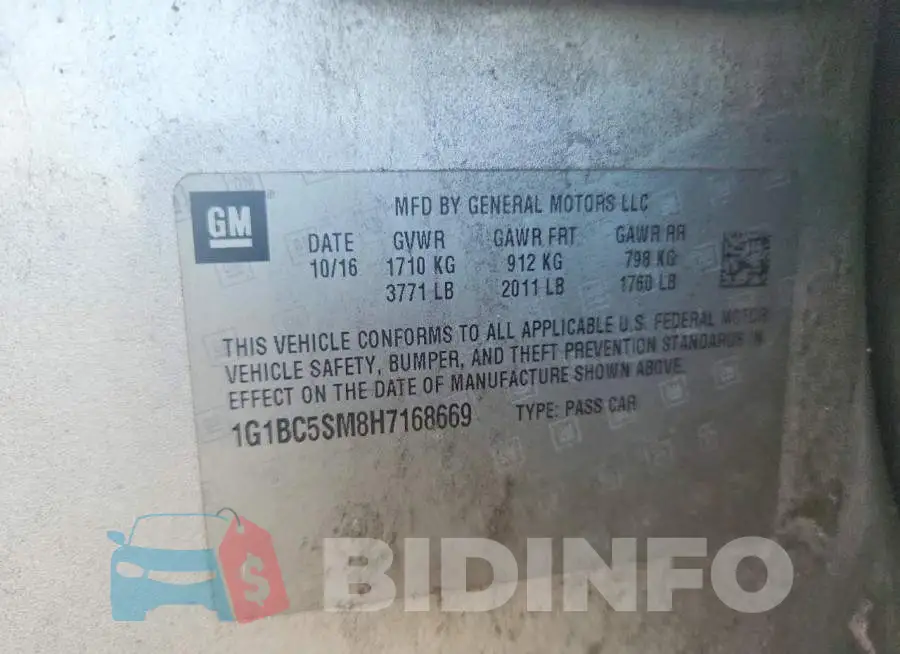 1G1BC5SM8H7168669 Photo# 12
