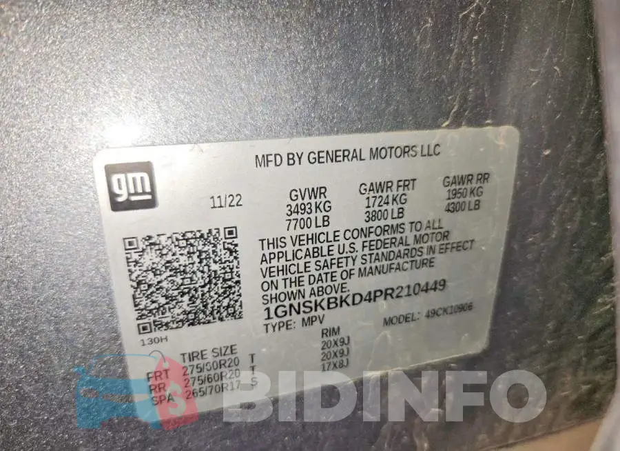 1GNSKBKD4PR210449 Photo# 13