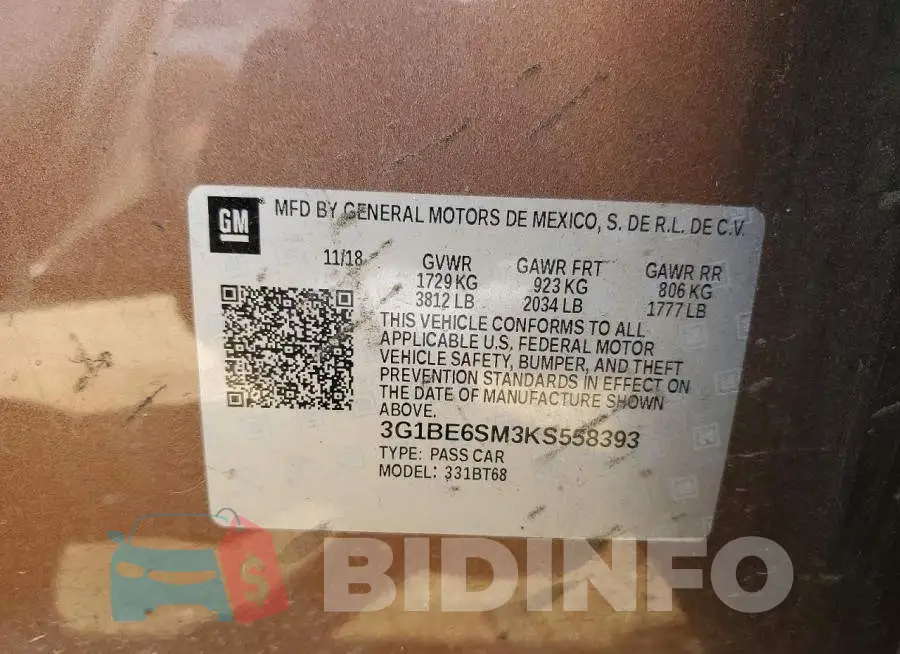 3G1BE6SM3KS558393 Photo# 12