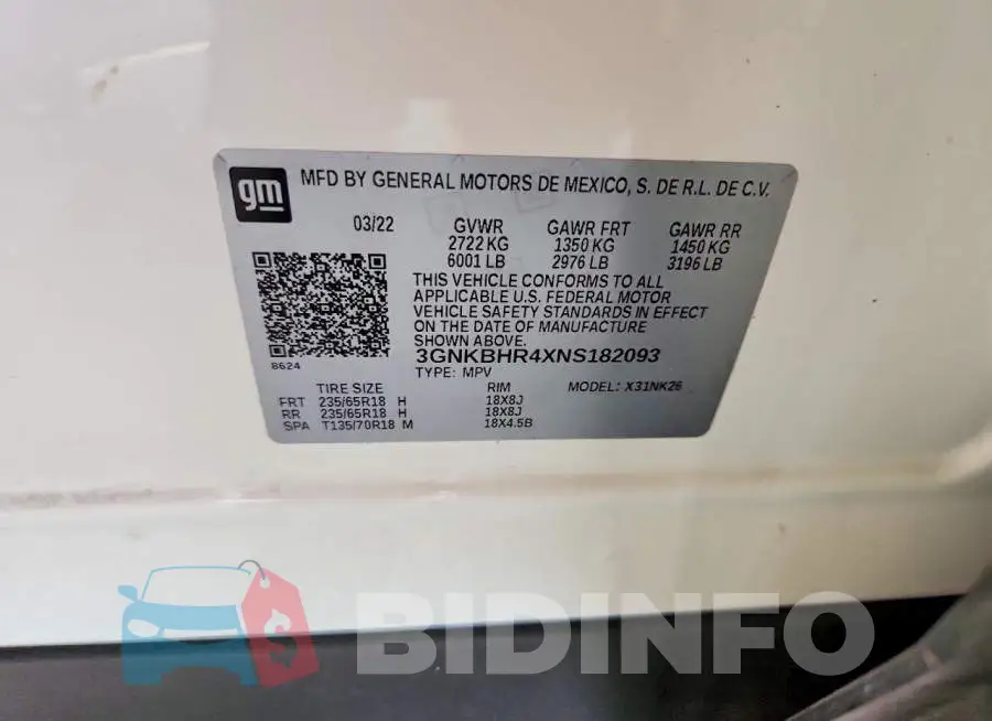 3GNKBHR4XNS182093 Photo# 13
