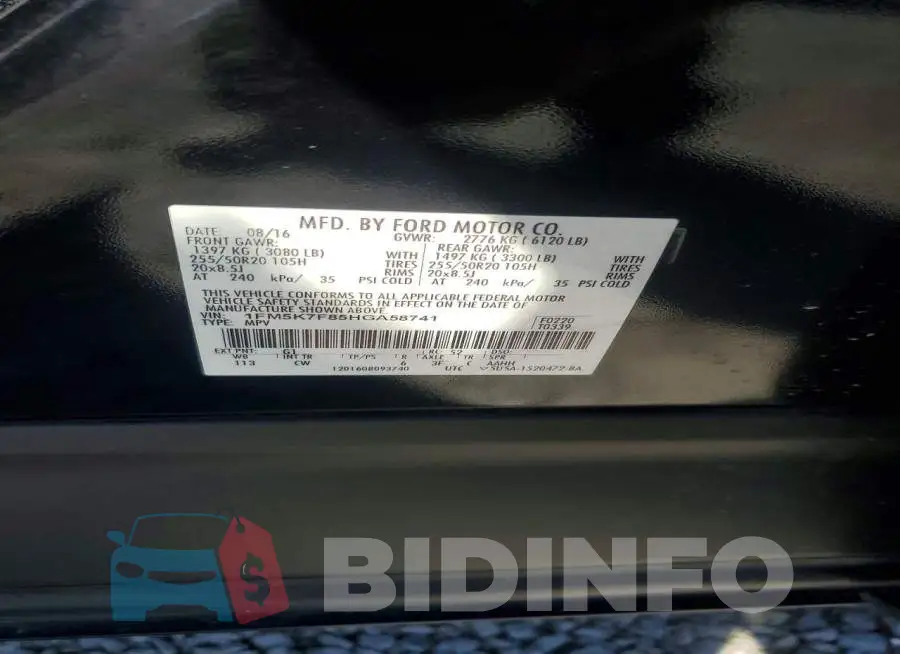 1FM5K7F85HGA58741 Photo# 14
