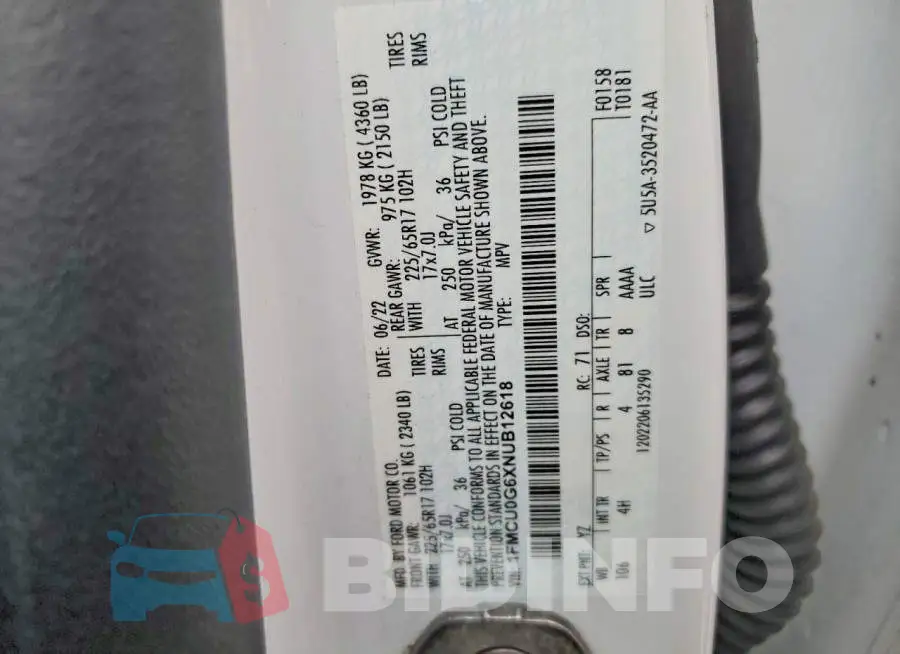 1FMCU0G6XNUB12618 Photo# 13
