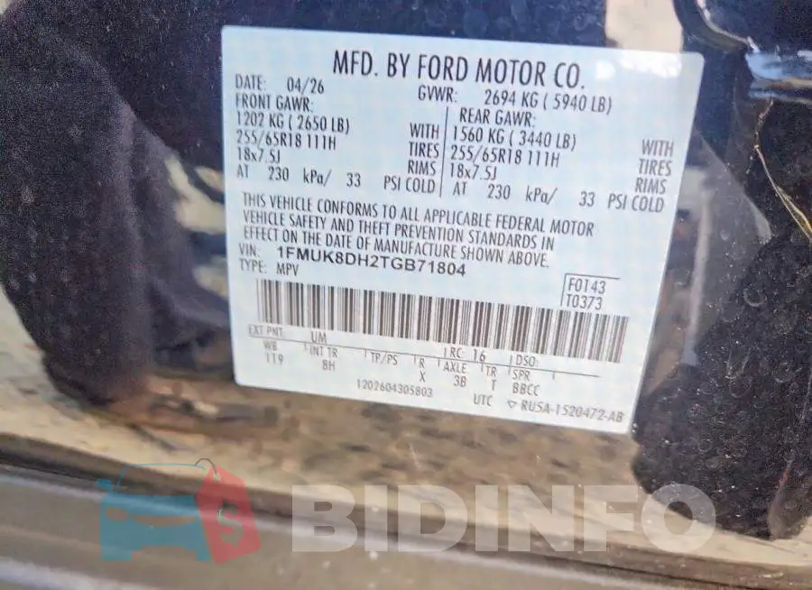1FMUK8DH2TGB71804 Photo# 14