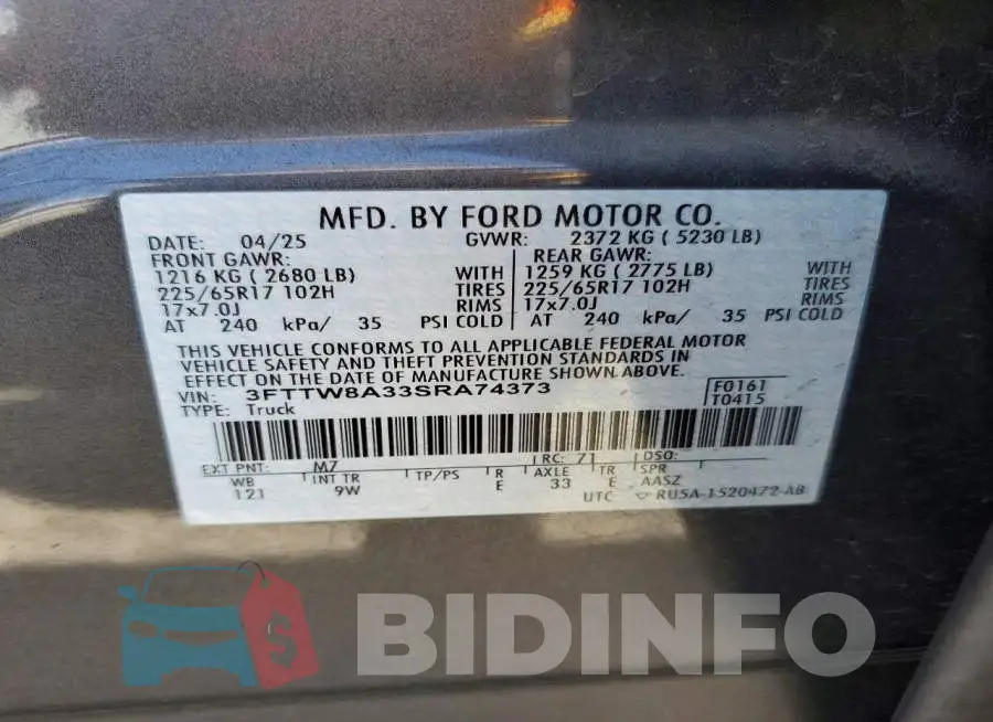 3FTTW8A33SRA74373 Photo# 12