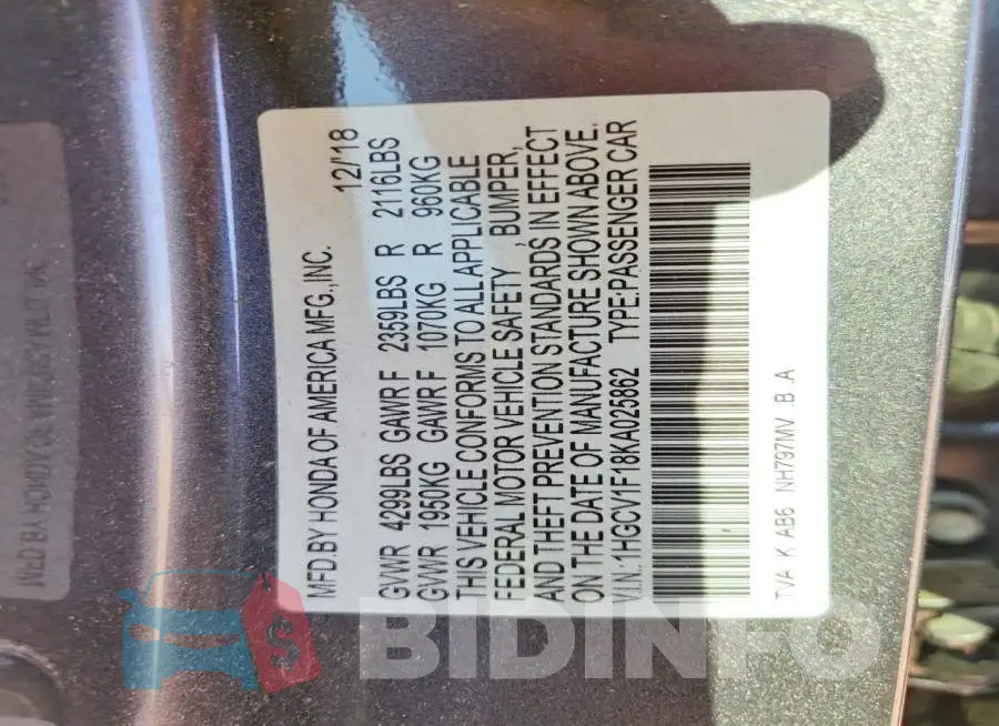 1HGCV1F18KA025862 Photo# 13