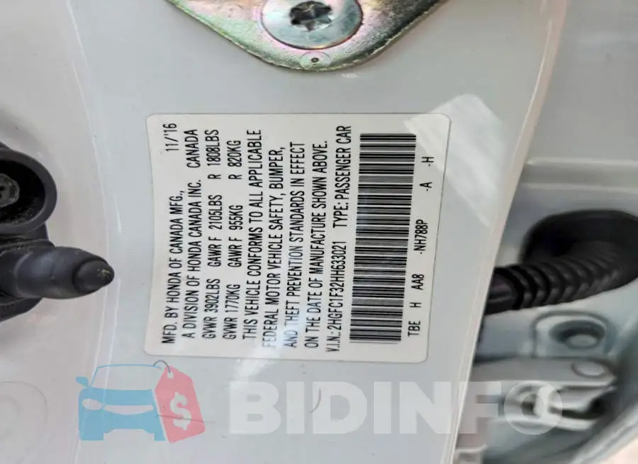2HGFC1F32HH633021 Photo# 12