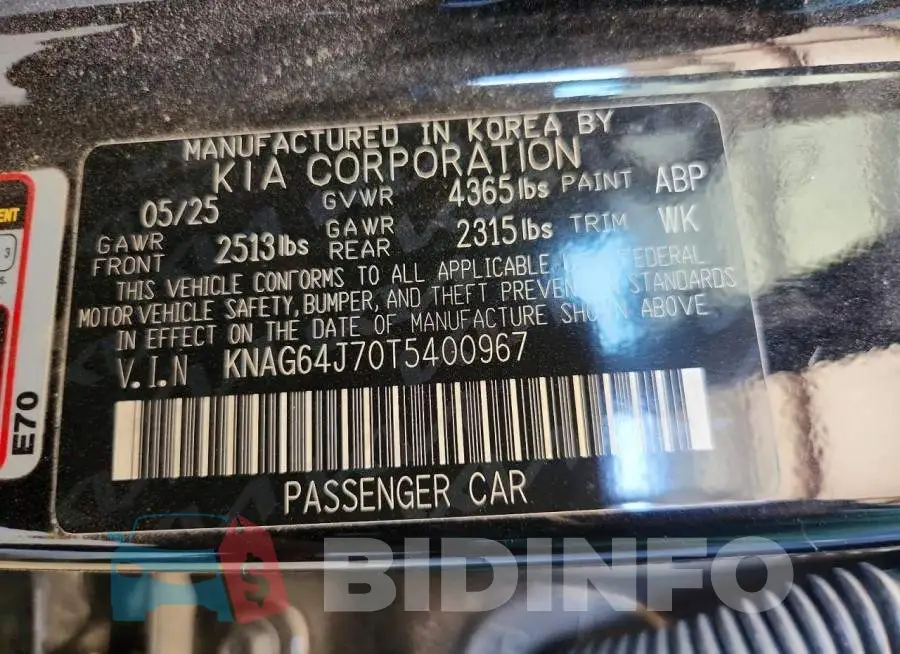 KNAG64J70T5400967 Photo# 13