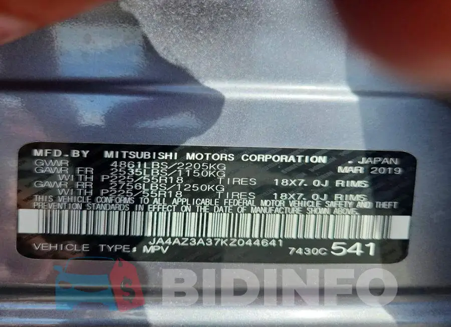 JA4AZ3A37KZ044641 Photo# 13