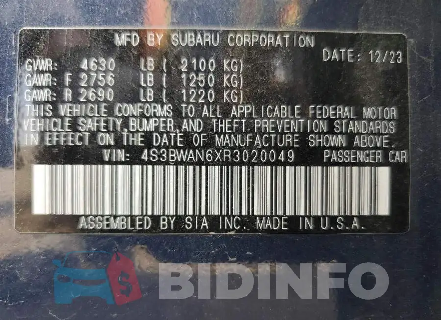 4S3BWAN6XR3020049 Photo# 12