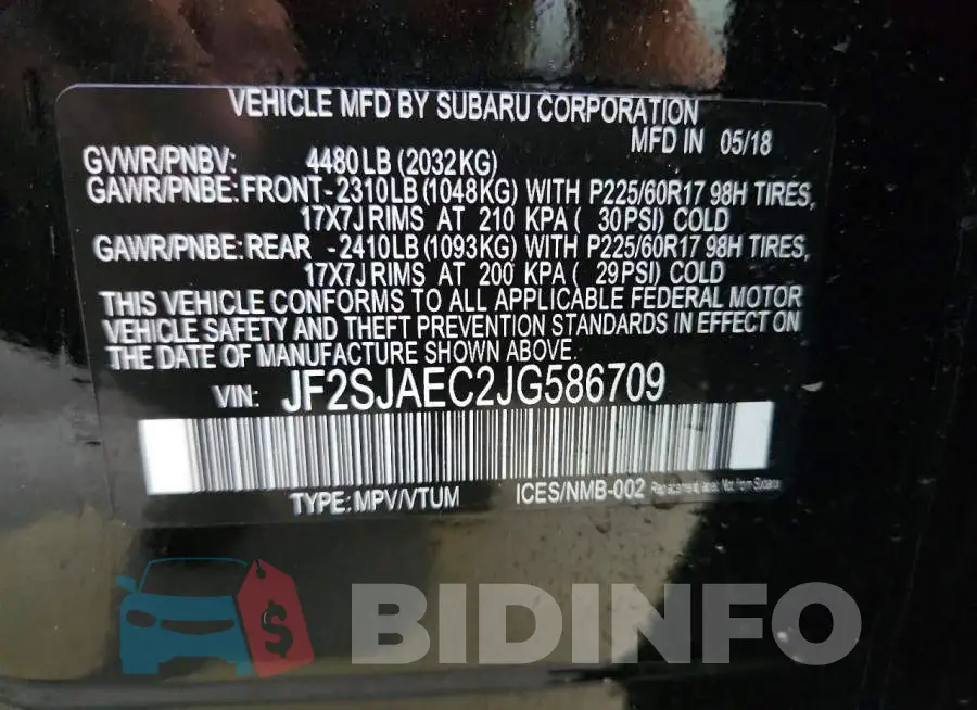 JF2SJAEC2JG586709 Photo# 13