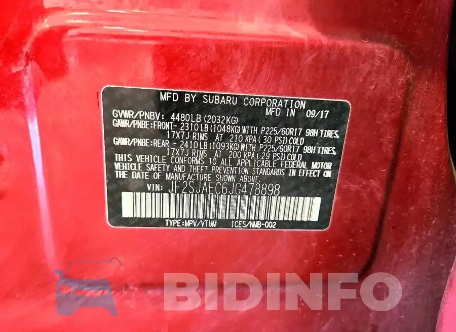 JF2SJAEC6JG478898 Photo# 13
