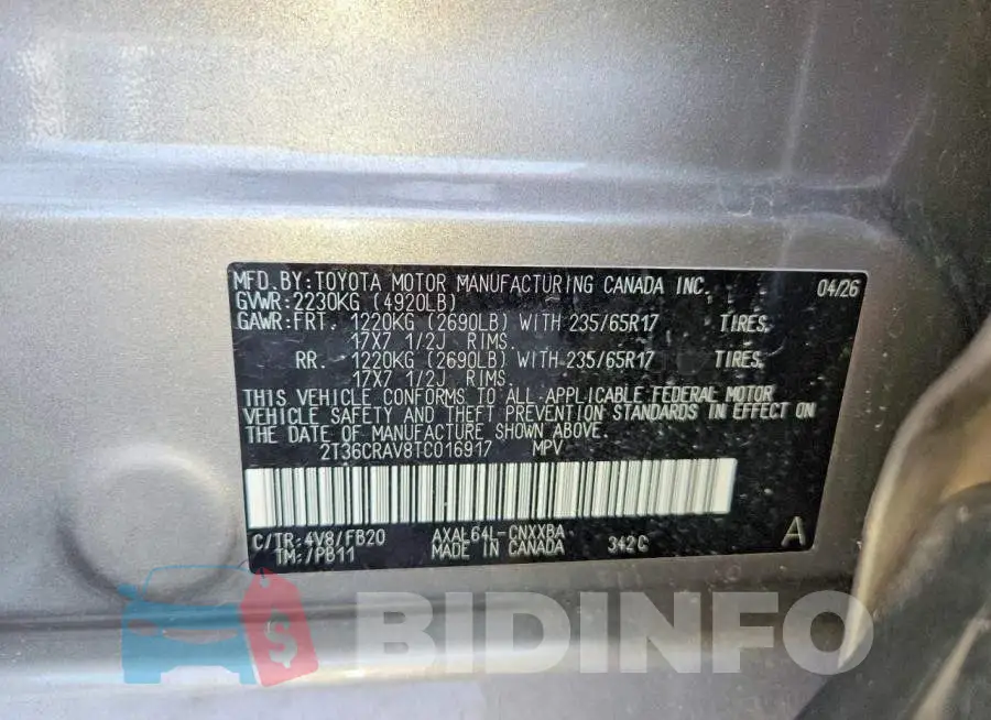 2T36CRAV8TC016917 Photo# 13