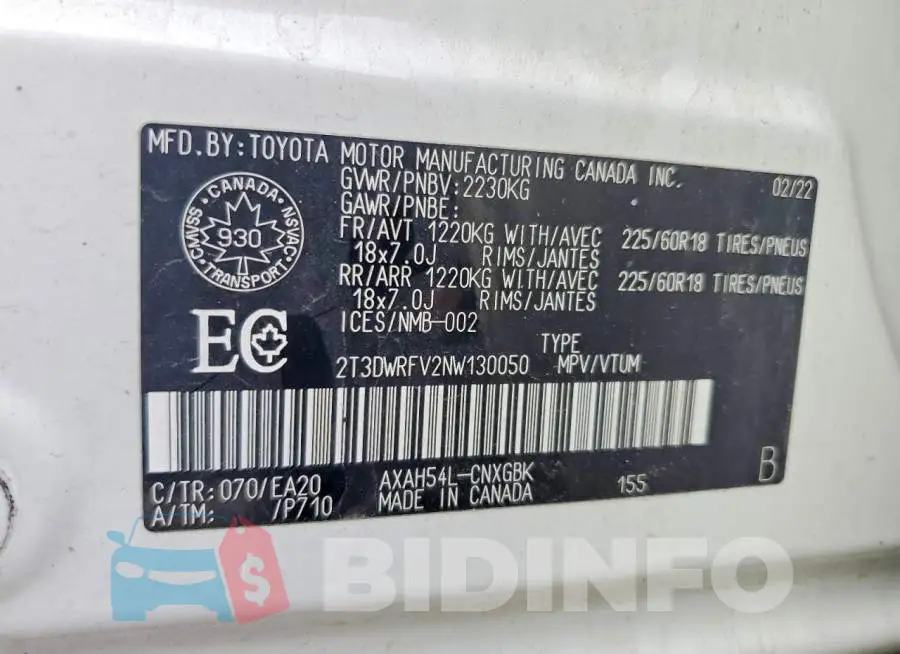 2T3DWRFV2NW130050 Photo# 14