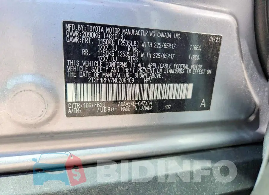 2T3F1RFV7MC206109 Photo# 13
