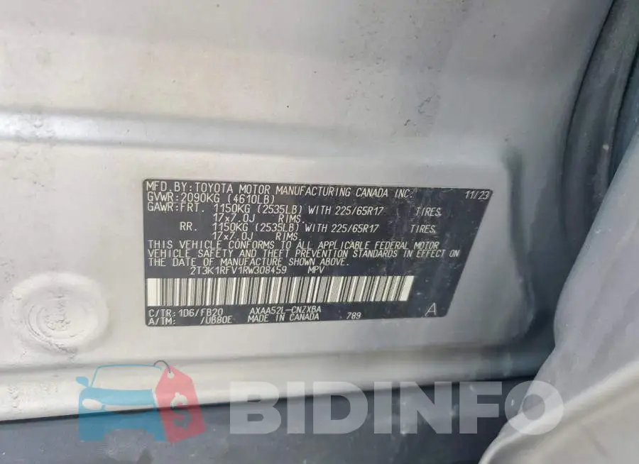 2T3K1RFV1RW308459 Photo# 13