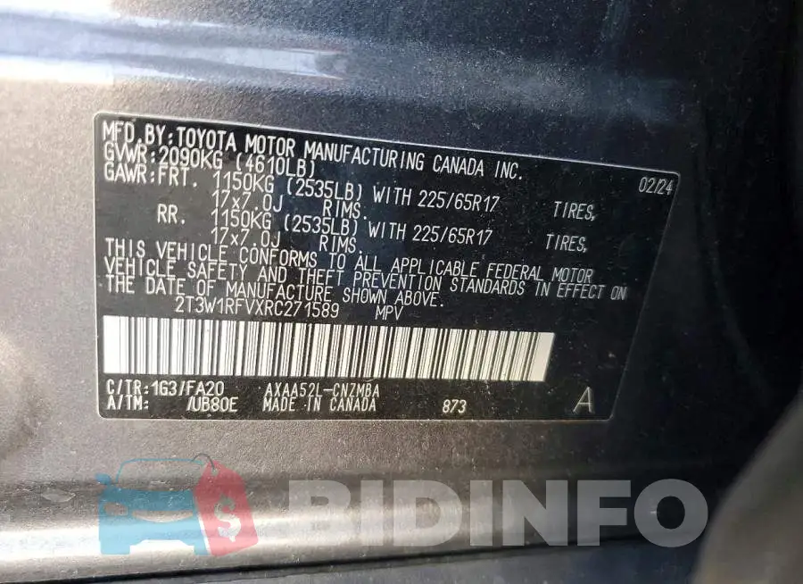 2T3W1RFVXRC271589 Photo# 12