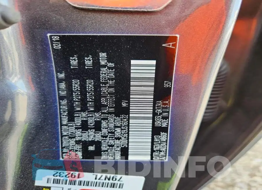 5TDDY5G19JS160432 Photo# 14