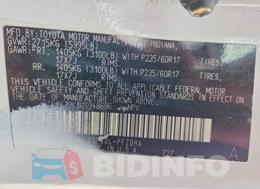 5TDZZ3DCXJS948696 Photo# 13