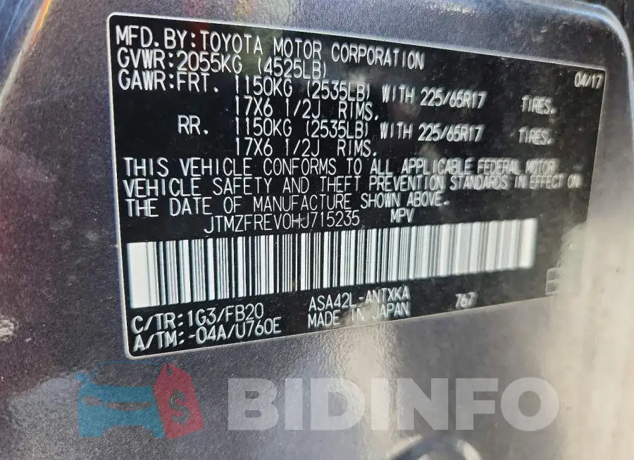 JTMZFREV0HJ715235 Photo# 13