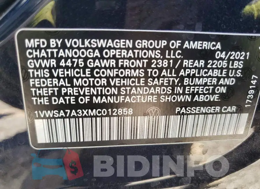 1VWSA7A3XMC012858 Photo# 12