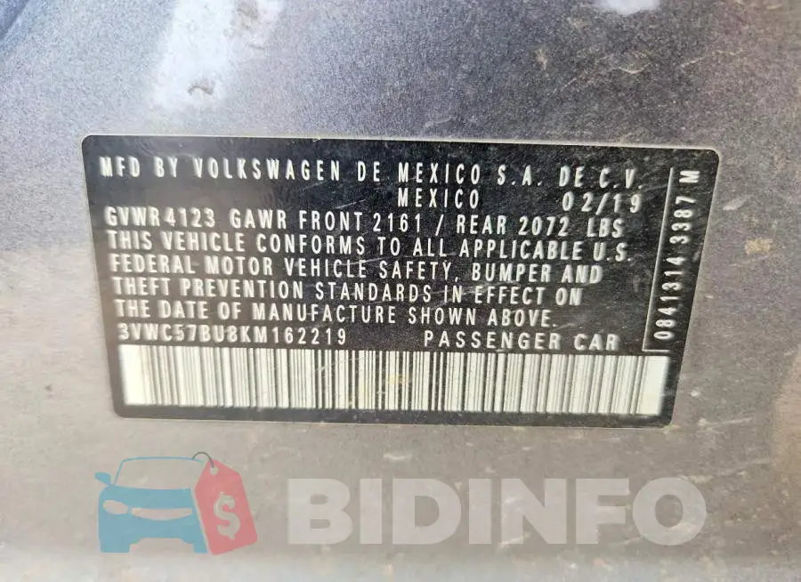 3VWC57BU8KM162219 Photo# 12