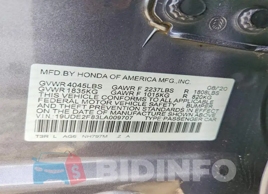 19UDE2F83LA009707 Photo# 13